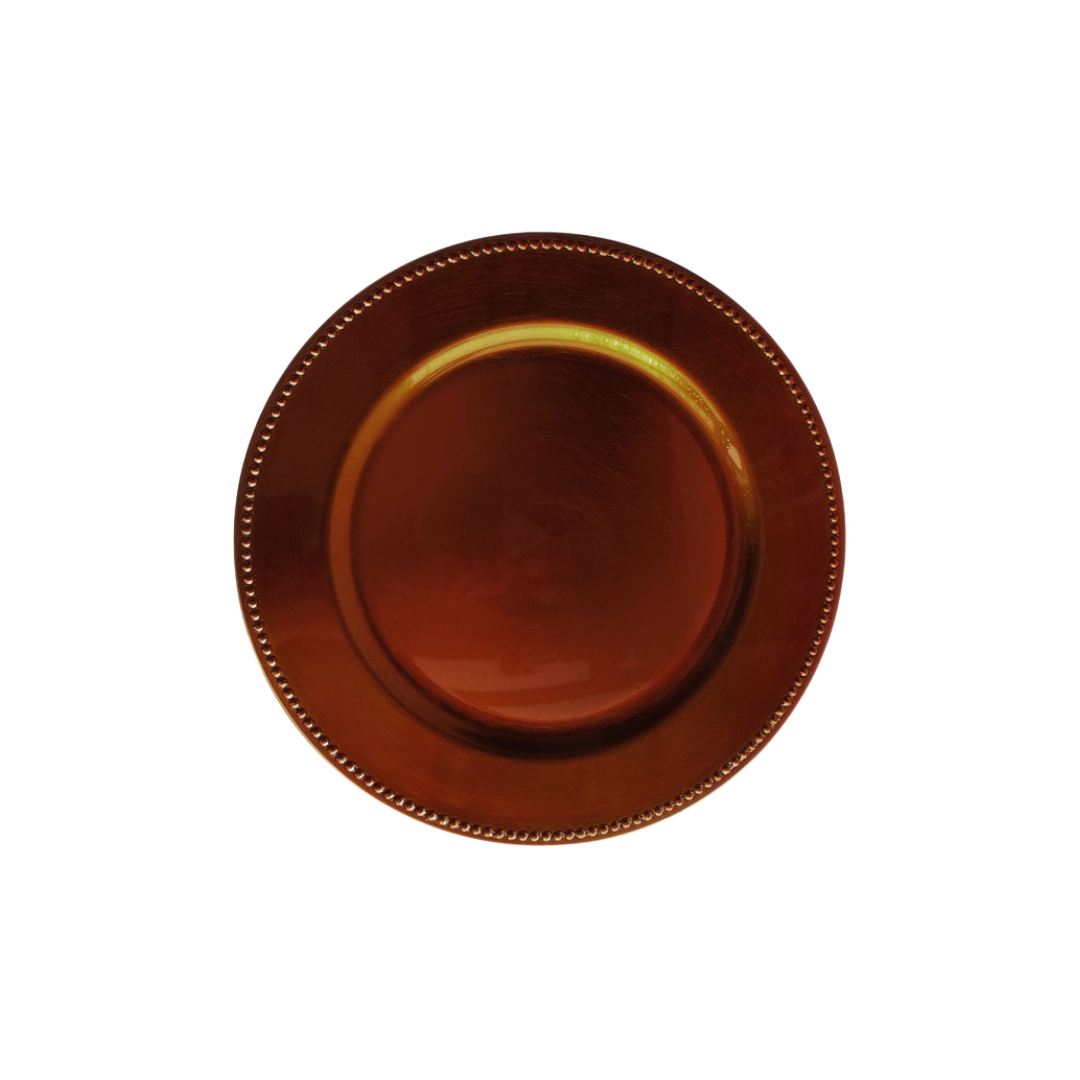 Round Copper Beaded Plastic Charger Plate