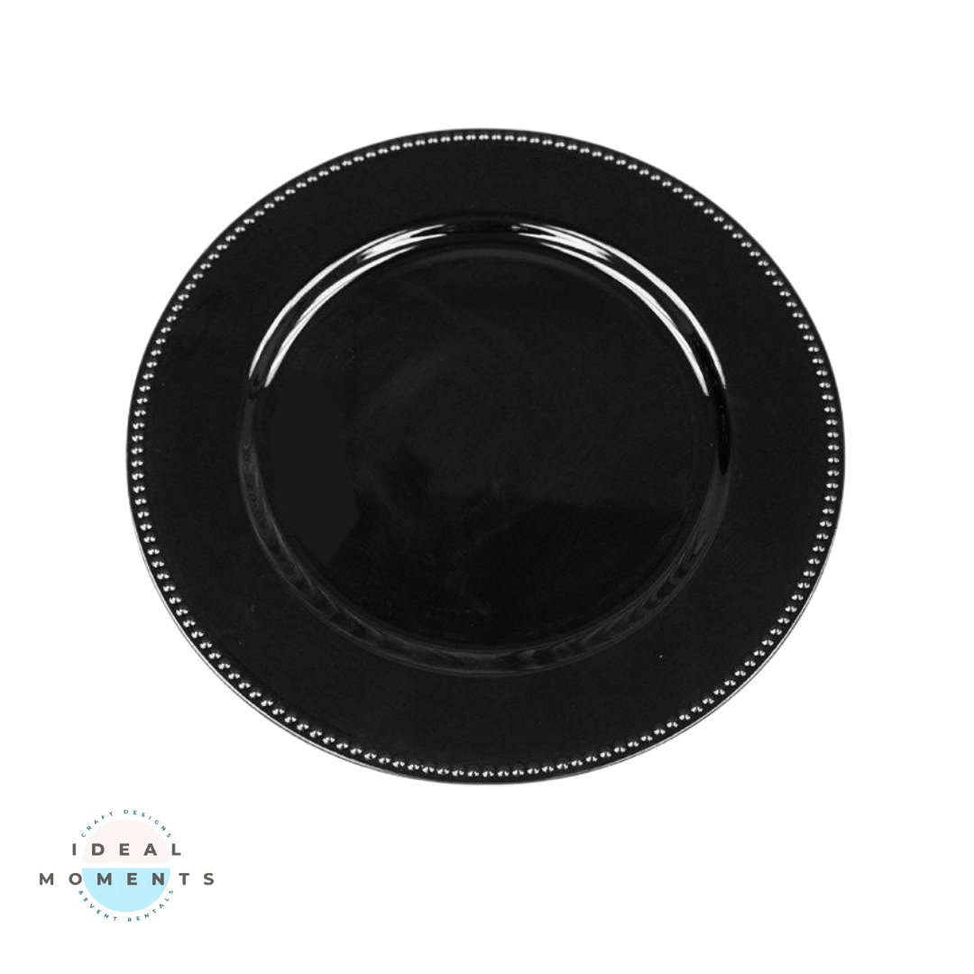 Round Black Beaded Plastic Charger Plate