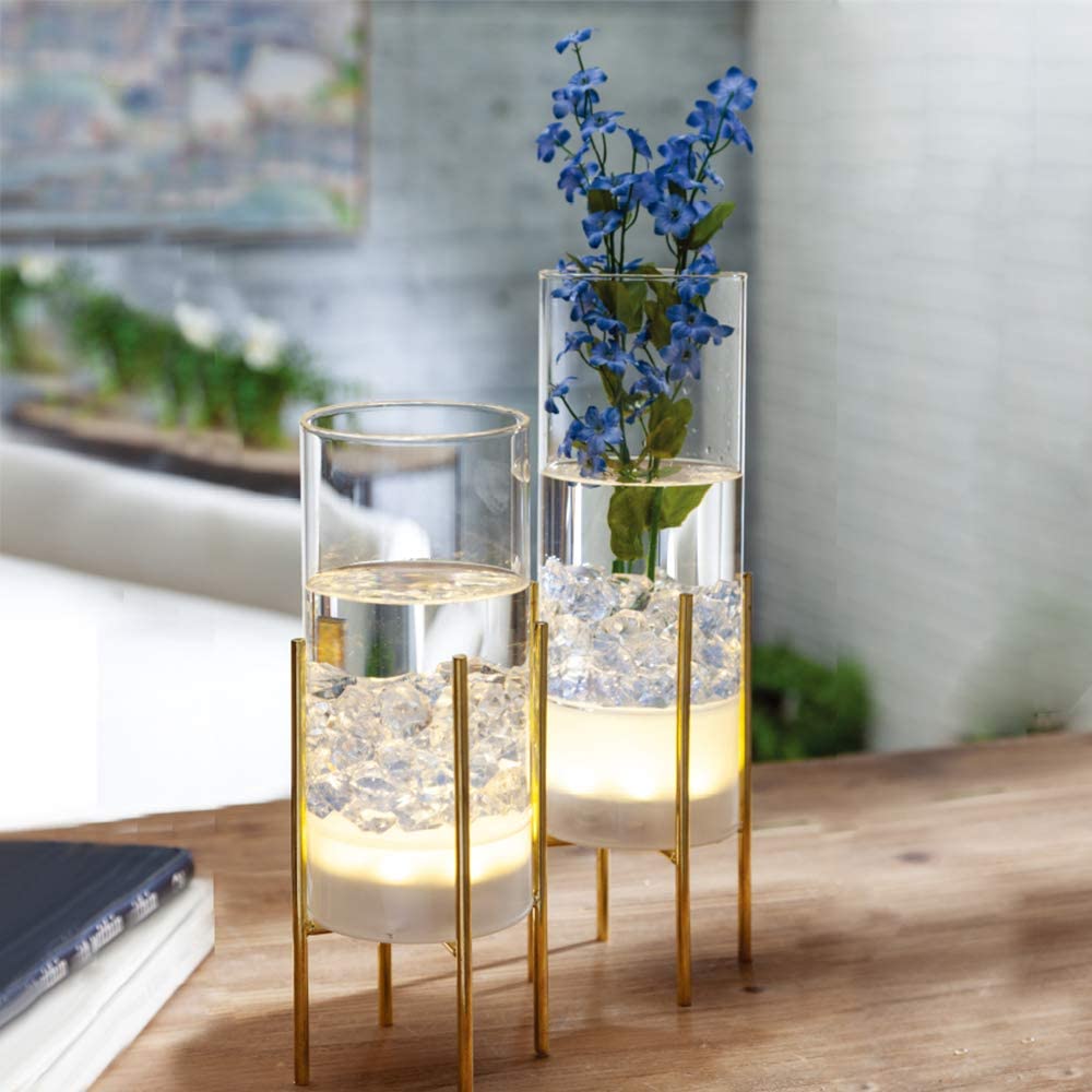 Glass Table Vase Set with Gold Stand